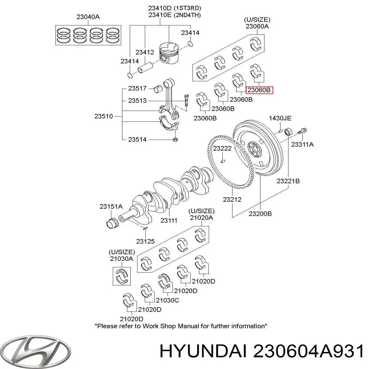 230604A931 Hyundai/Kia вкладыши коленвала шатунные, комплект, 4-й ремонт (+1,00)