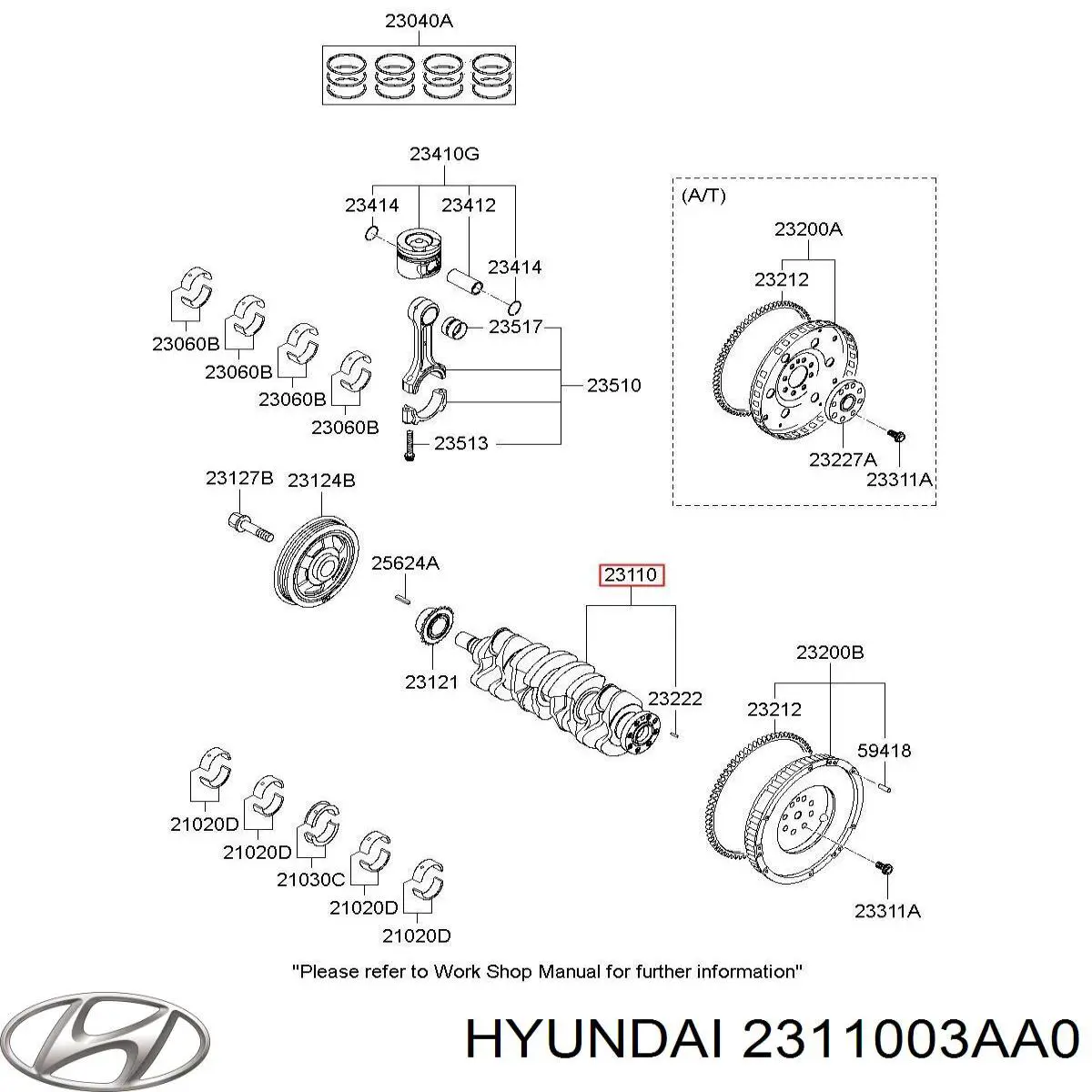 Вал коленчатый и маховик Hyundai/Kia 2311003AA0 цена, от 976.20 USD
