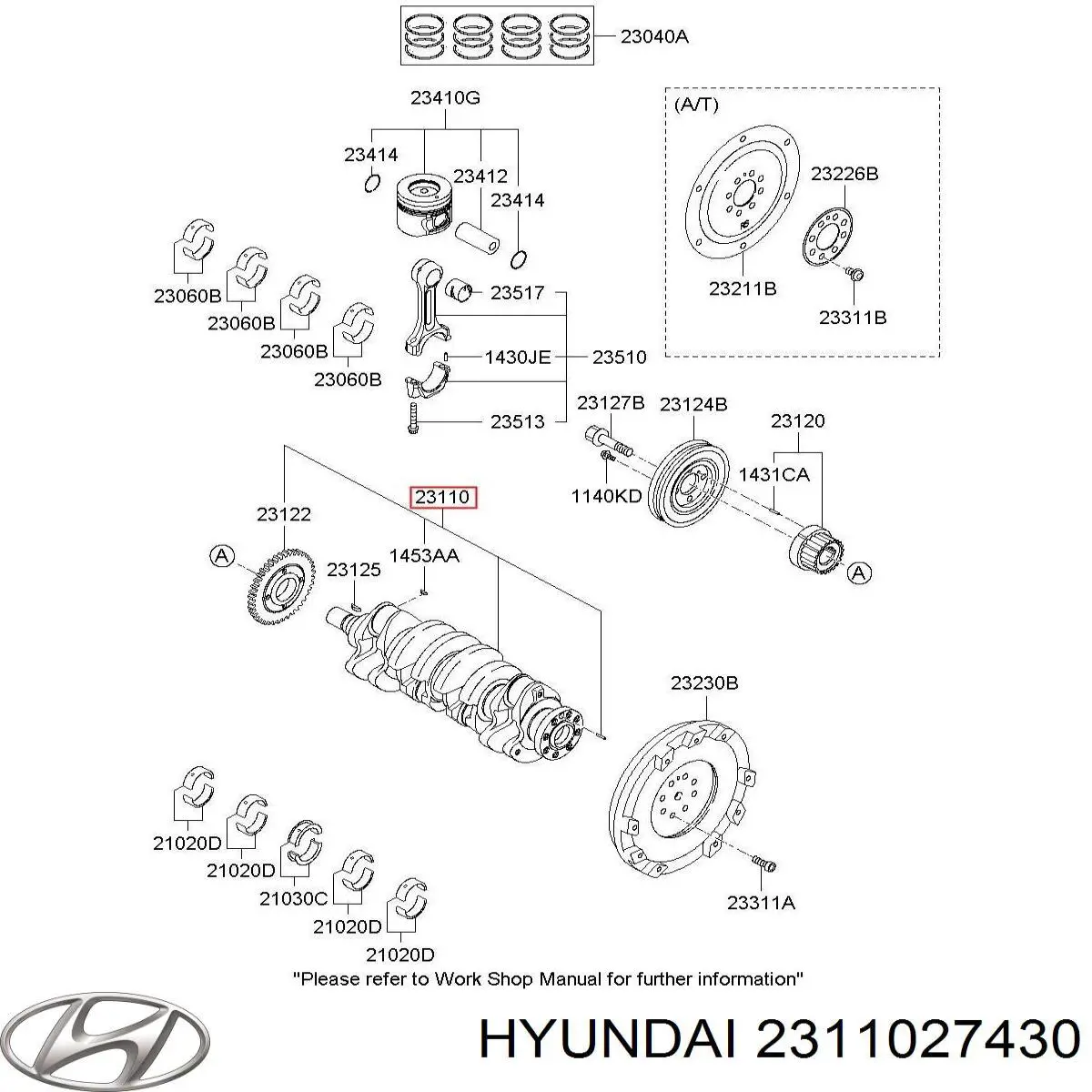 2311027430 Hyundai/Kia Коленвал двигателя