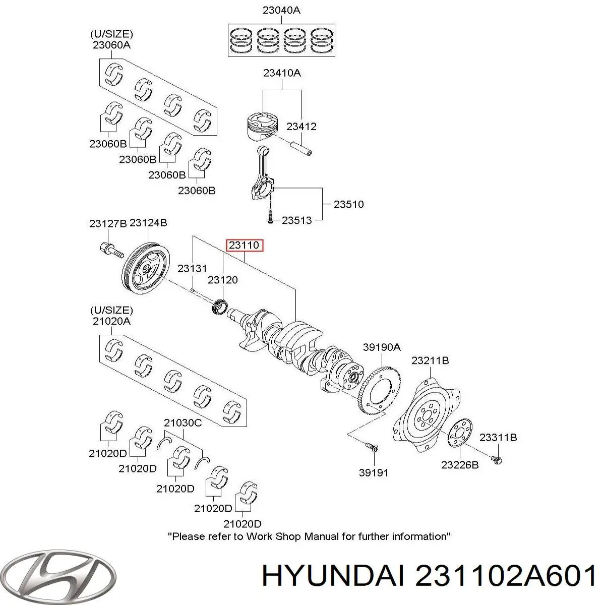 Вал коленчатый и маховик Hyundai/Kia 231102A650 цена, от 169.30 USD