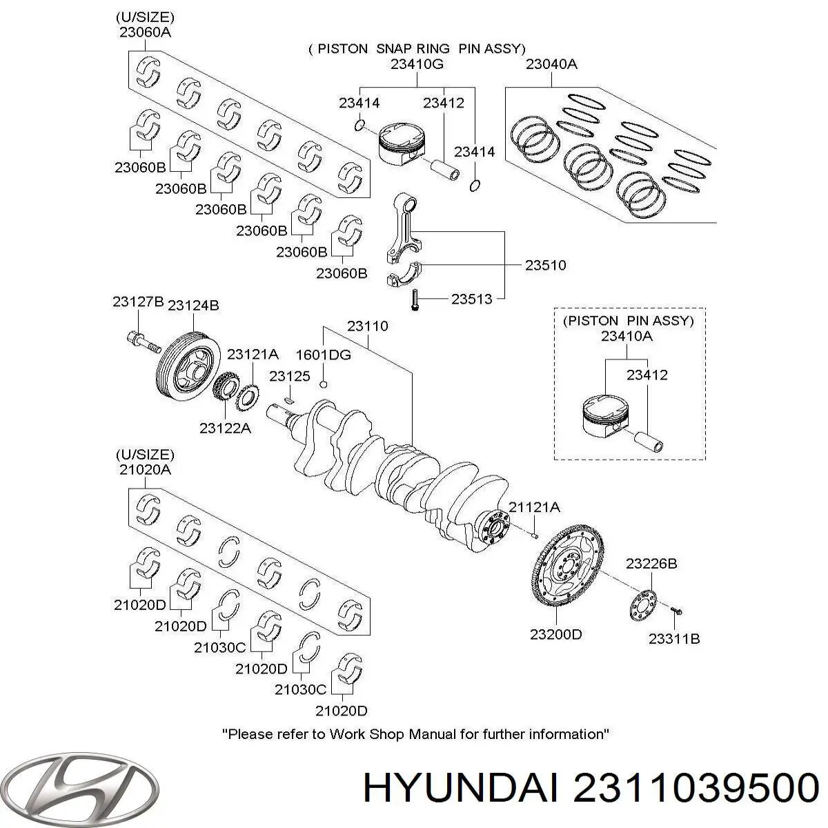 Коленвал двигателя HYUNDAI 2311039500