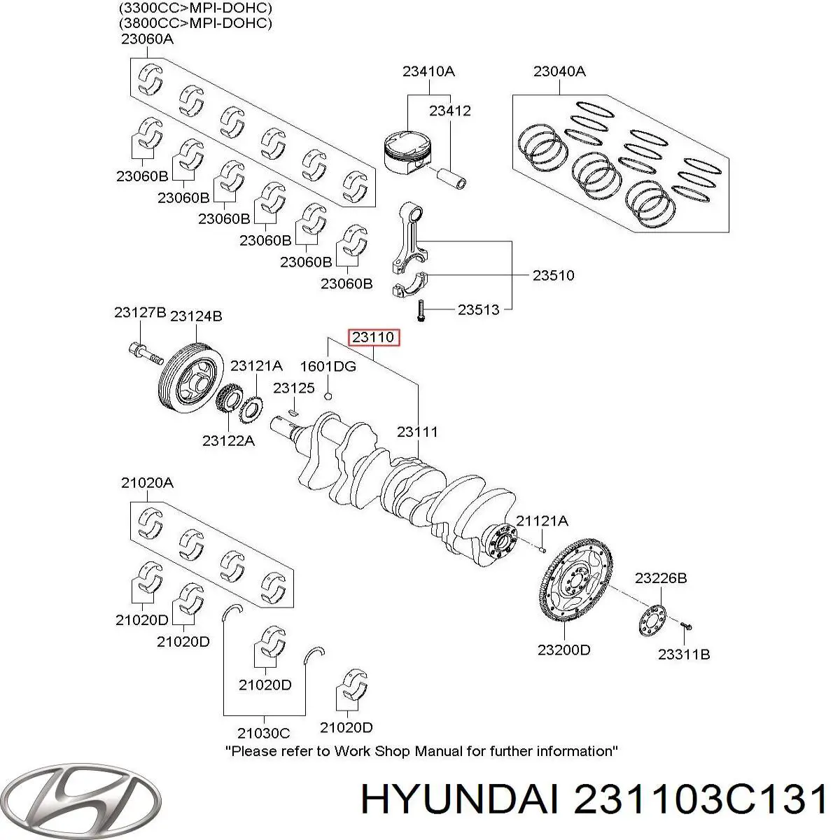 Вал коленчатый и маховик Hyundai/Kia 231103C131 цена, от 215.38 USD