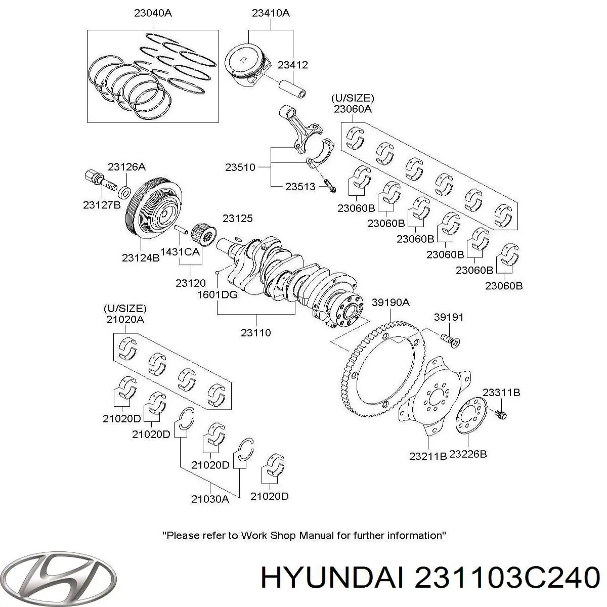 Вал коленчатый и маховик Hyundai/Kia 231103C240 цена, от 627.14 USD