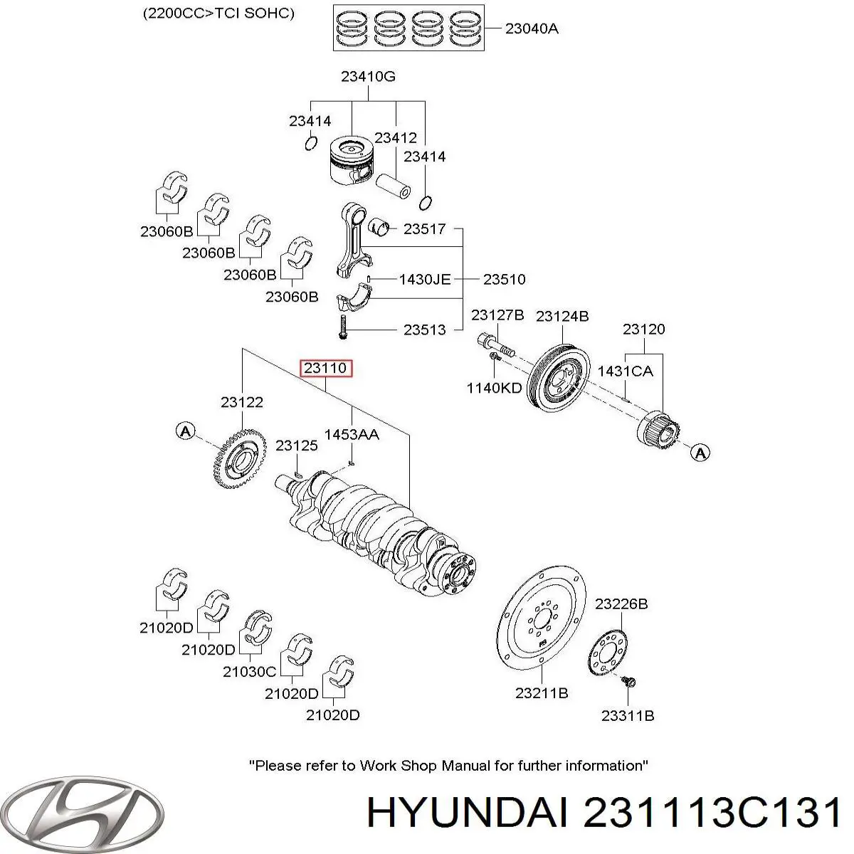 Коленвал двигателя 231113C131 Hyundai/Kia