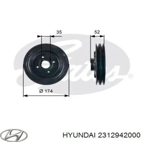 Шкив коленвала (демпфер) Hyundai/Kia 2312942000 цена, от 67.57 USD
