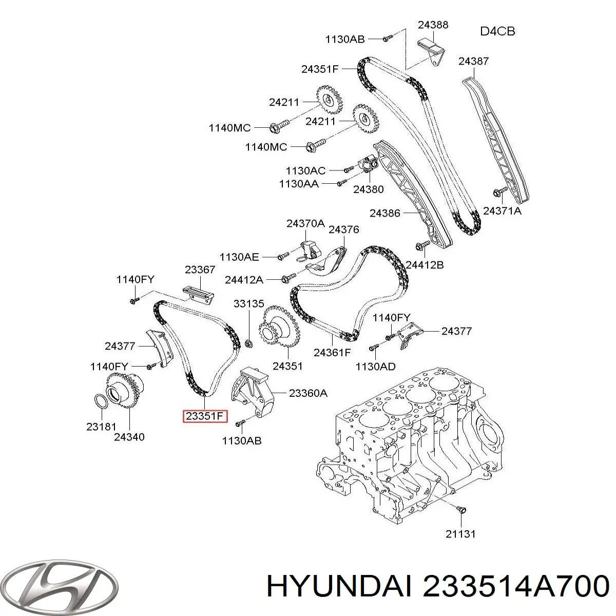 Цепь ГРМ нижняя 233514A020ZUHY Zuiko