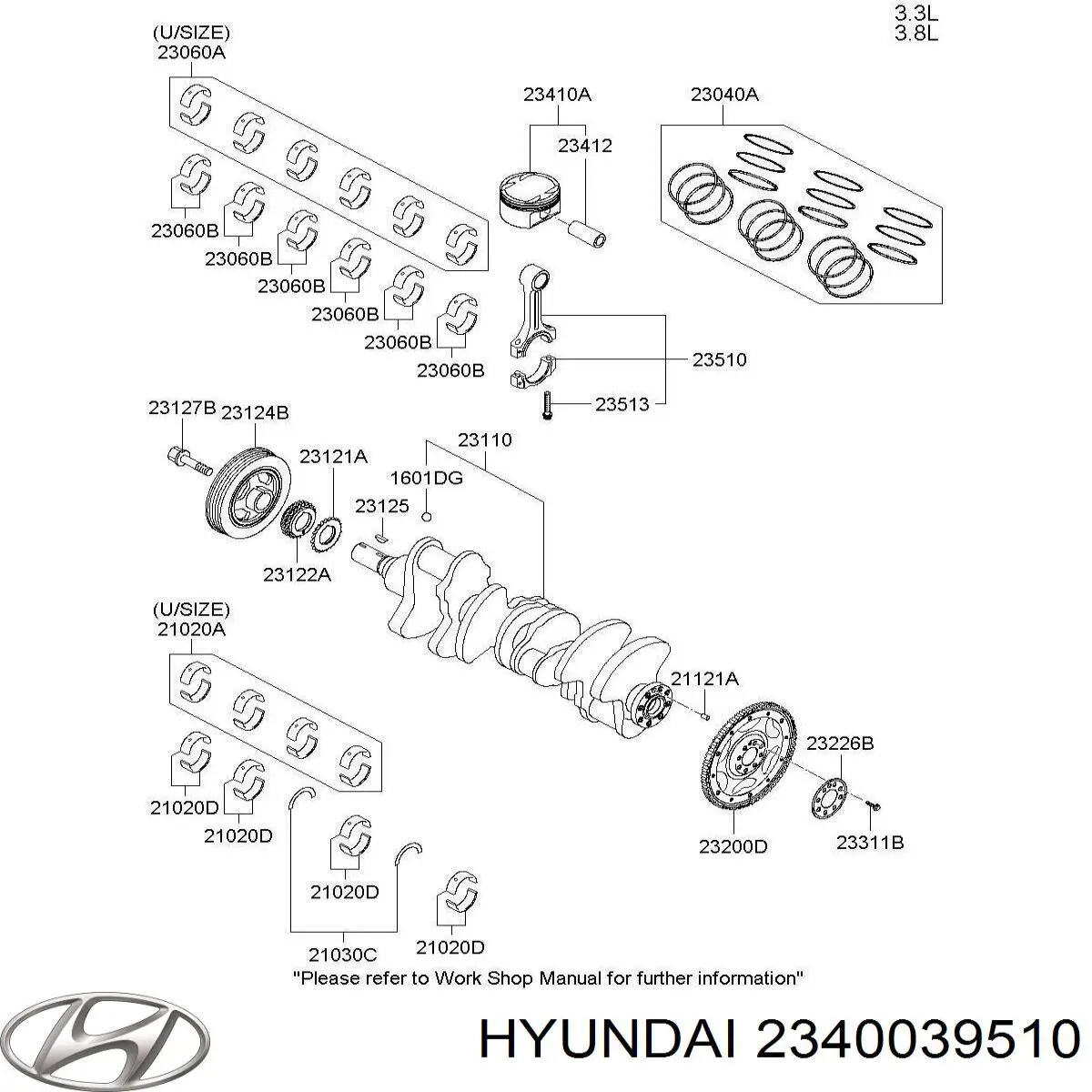 2340039510 Hyundai/Kia pistão do kit para 1 cilindro, std
