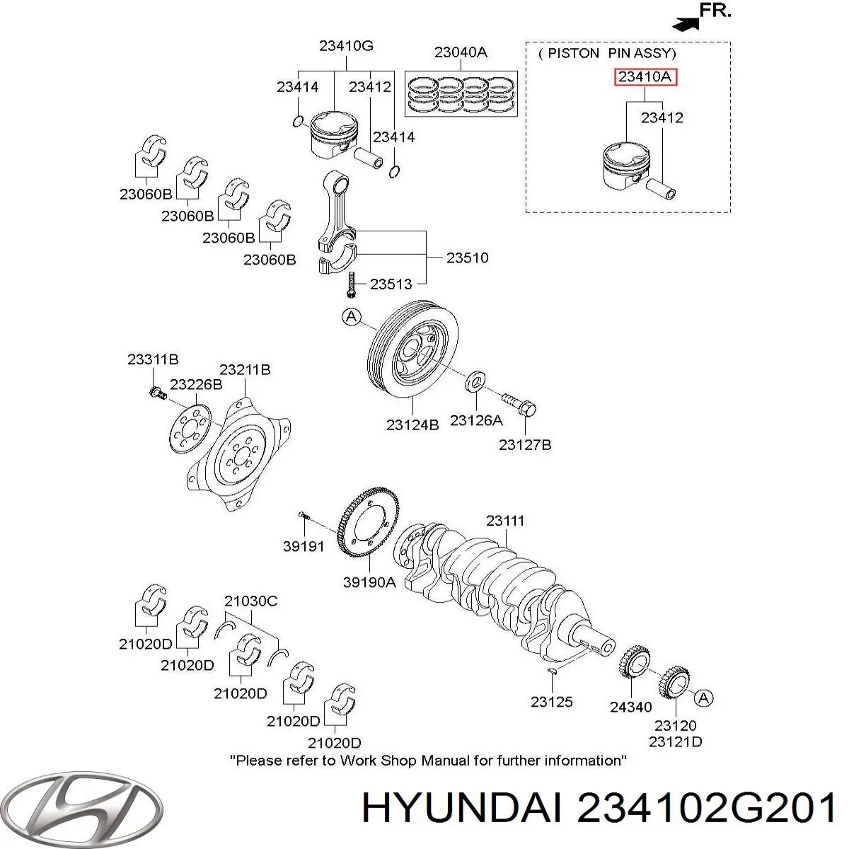 234102G201 Hyundai/Kia pistão com passador sem anéis, std