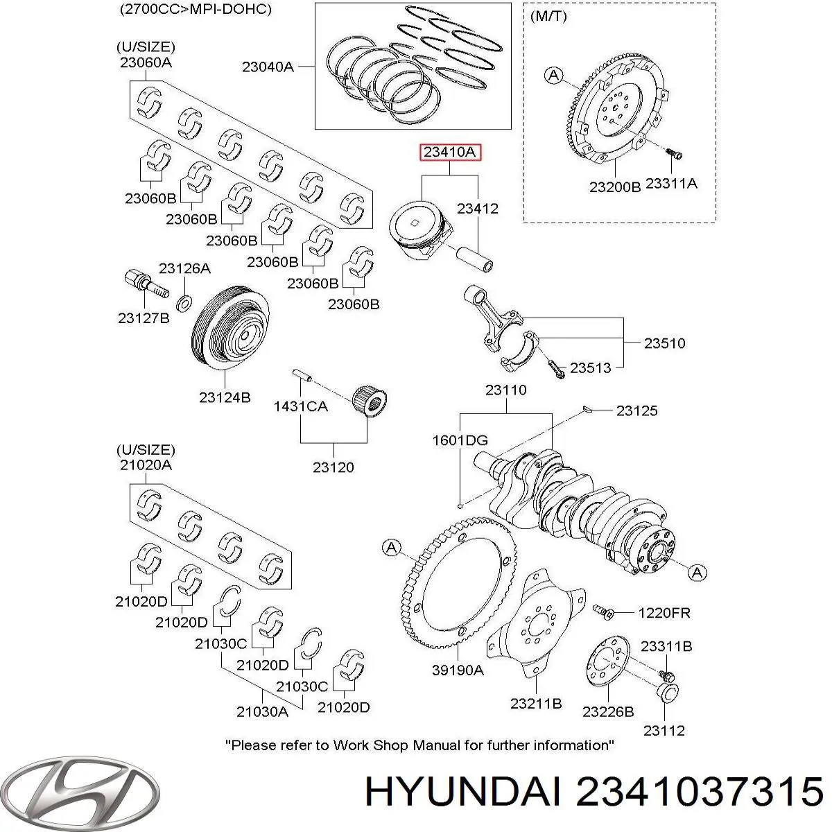 Поршень с пальцем без колец, STD 2341037310 Hyundai/Kia