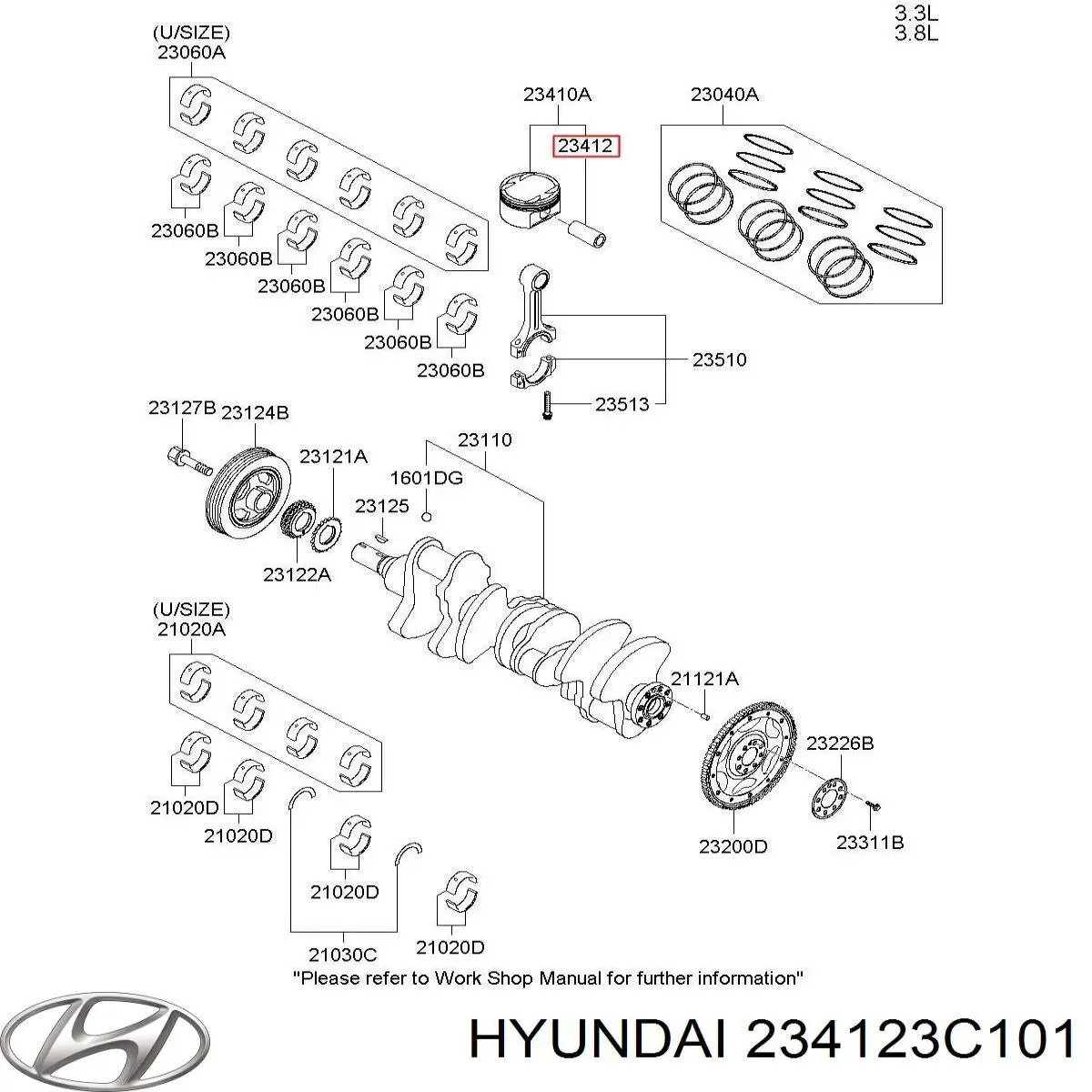 Купить 234123C101 Hyundai/Kia Палец поршня двигателя