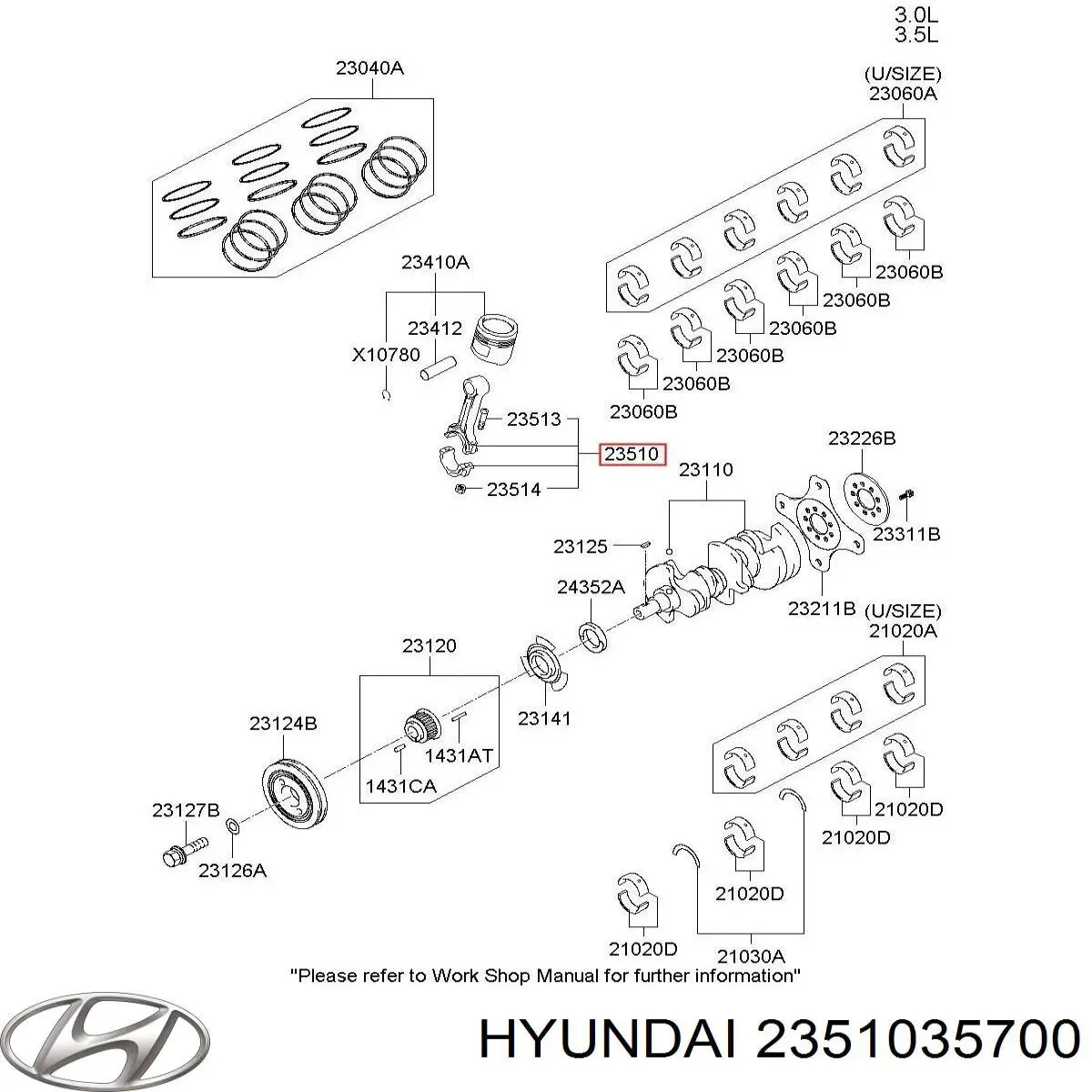 2351035701 Hyundai/Kia biela de pistão de motor