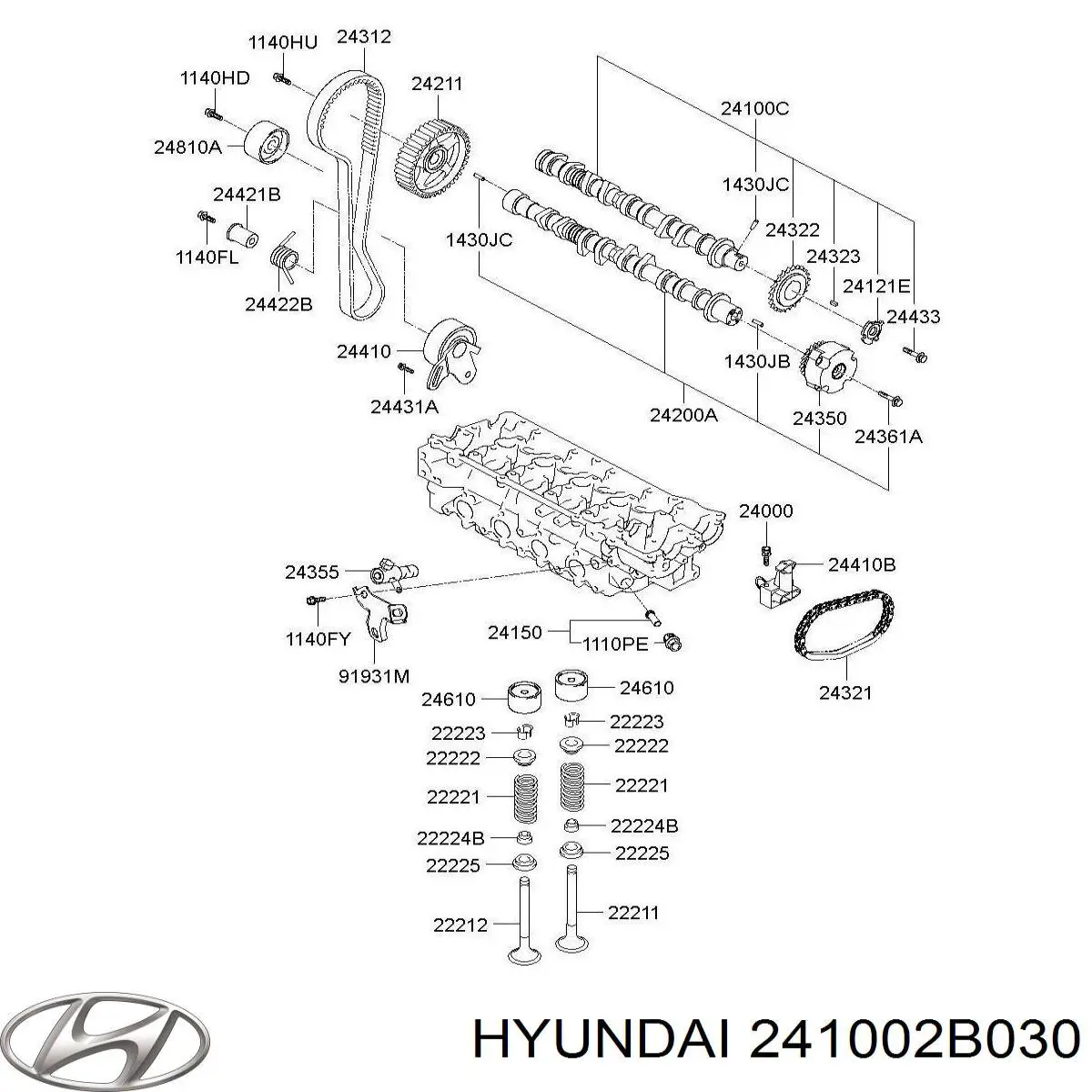 Впускной распредвал двигателя 241002B030 Hyundai/Kia