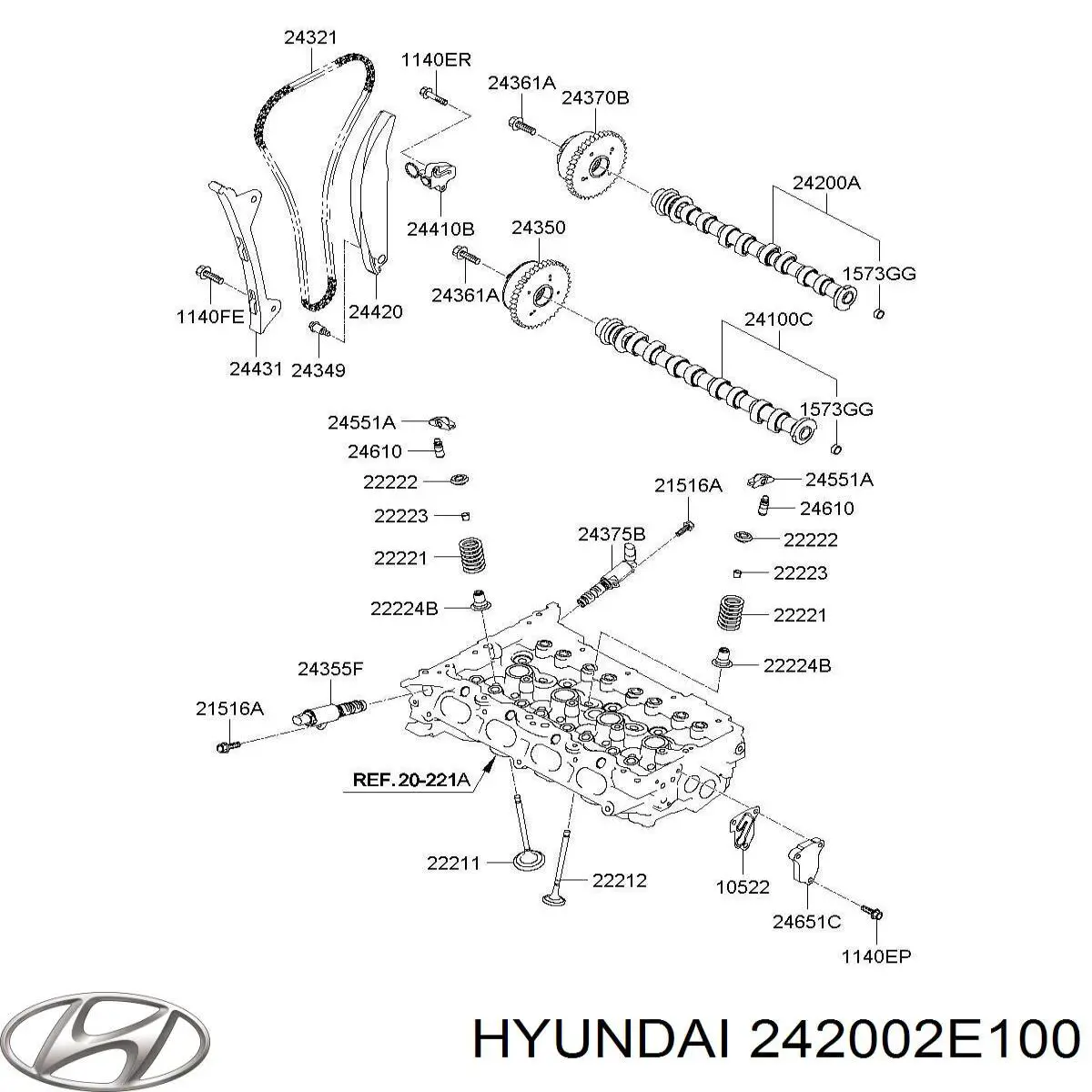 Выпускной распредвал двигателя 242002E100 Hyundai/Kia