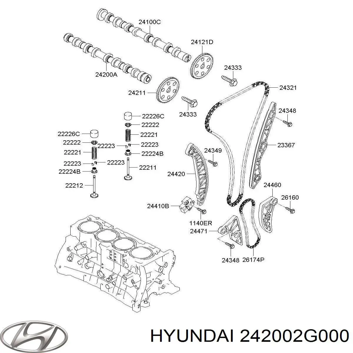 Выпускной распредвал двигателя 242002G000 Hyundai/Kia