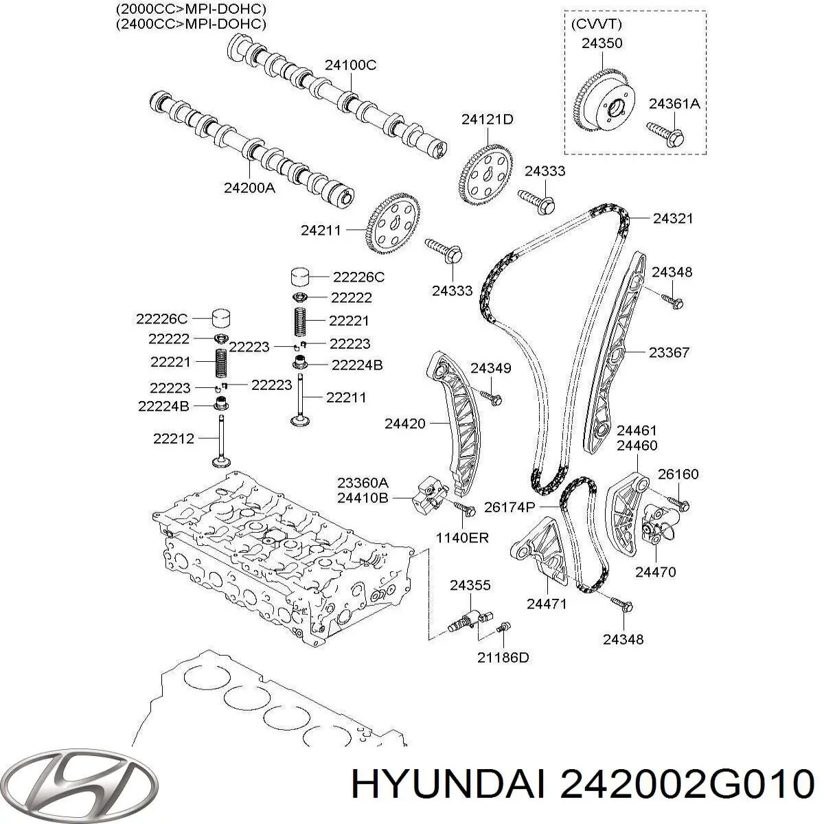 242002G010 Hyundai/Kia распредвал двигателя выпускной
