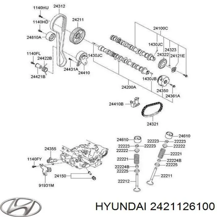 2421126100 Hyundai/Kia engrenagem de cadeia da roda dentada da árvore distribuidora de motor