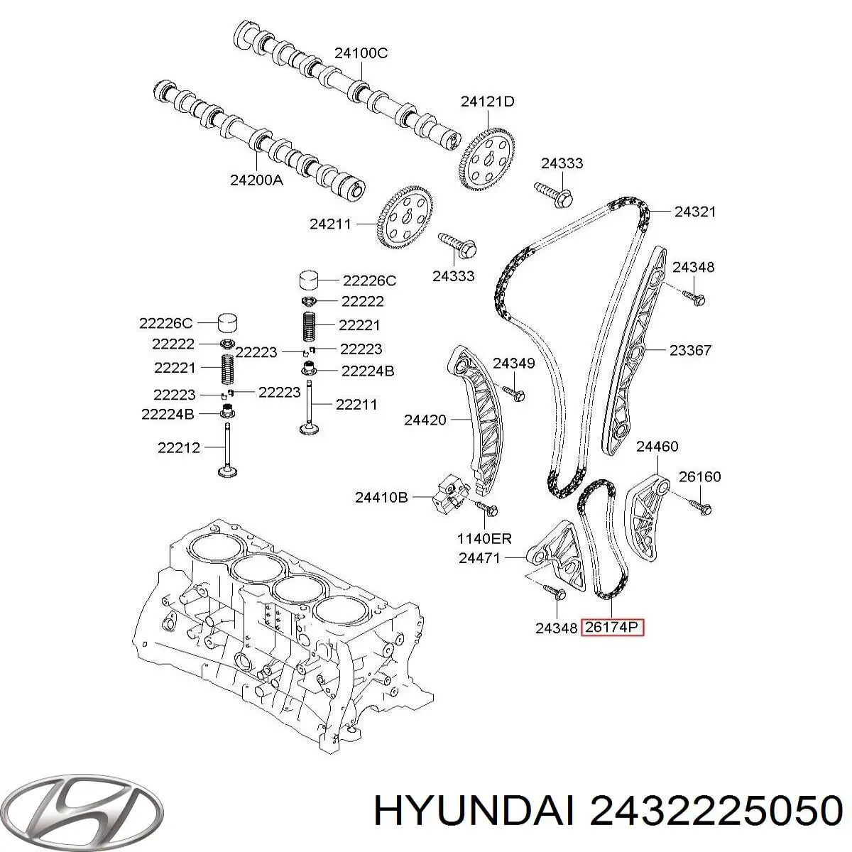 Цепь масляного насоса Hyundai/Kia 2432225050