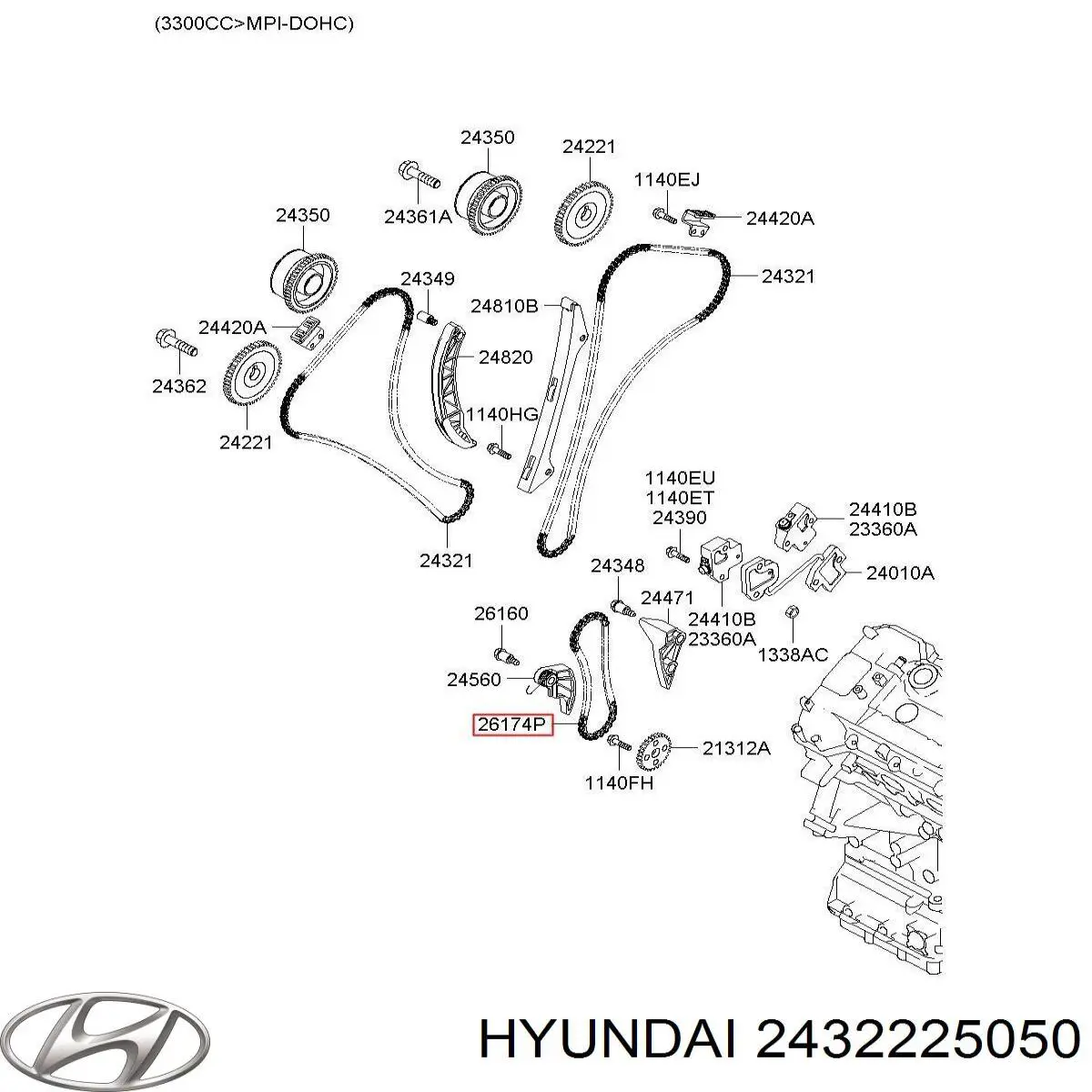 2432225050 Hyundai/Kia Цепь привода маслянного насоса