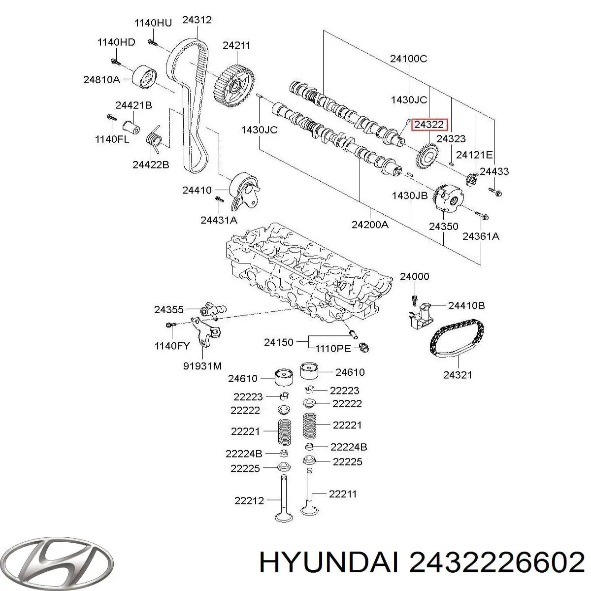  Engrenagem de cadeia da roda dentada da árvore distribuidora de motor Hyundai Coupe II coupé (GK) (2001 - 2006) II