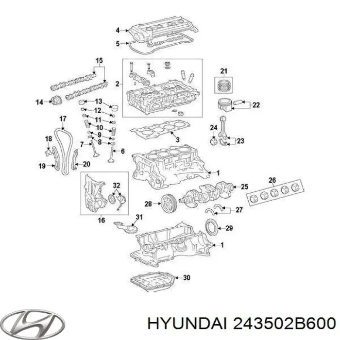 243502B600 Hyundai/Kia engrenagem de cadeia de roda dentada da árvore distribuidora de admissão de motor
