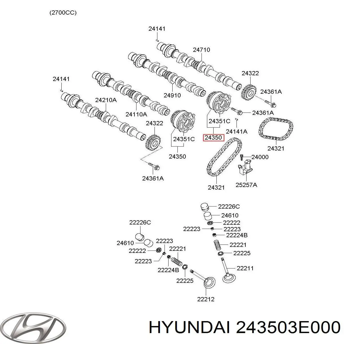 Звездочка-шестерня распредвала двигателя, впускного Hyundai/Kia 243503E000 цена, от 110.79 USD