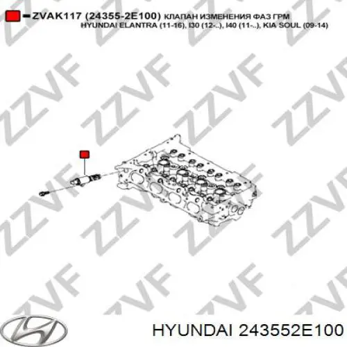 Клапан электромагнитный положения (фаз) распредвала левый Hyundai/Kia 243552E100