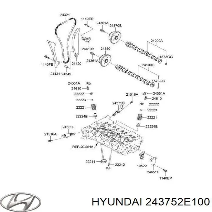 Клапан электромагнитный положения (фаз) распредвала Hyundai/Kia 243752E100