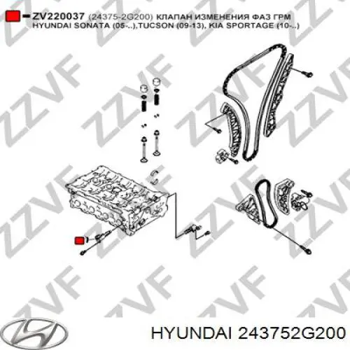 Клапан электромагнитный положения (фаз) распредвала, правый Hyundai/Kia 243752G200