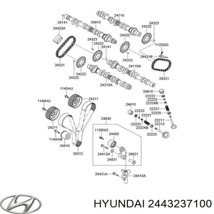 2443237100 Hyundai/Kia успокоитель цепи грм, верхний