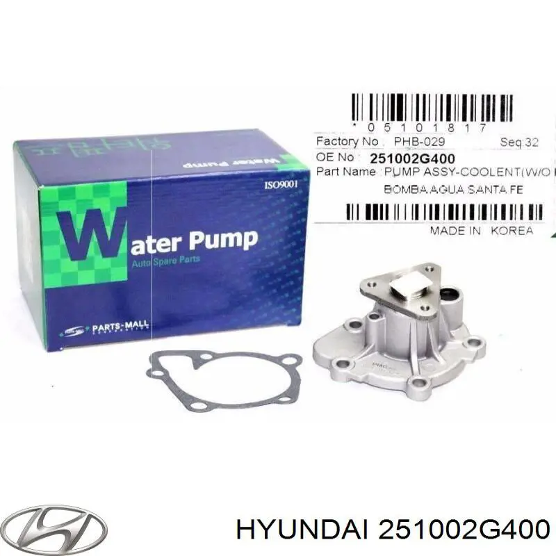Помпа охлаждения Hyundai/Kia 251002G400 цена, от 31.67 USD