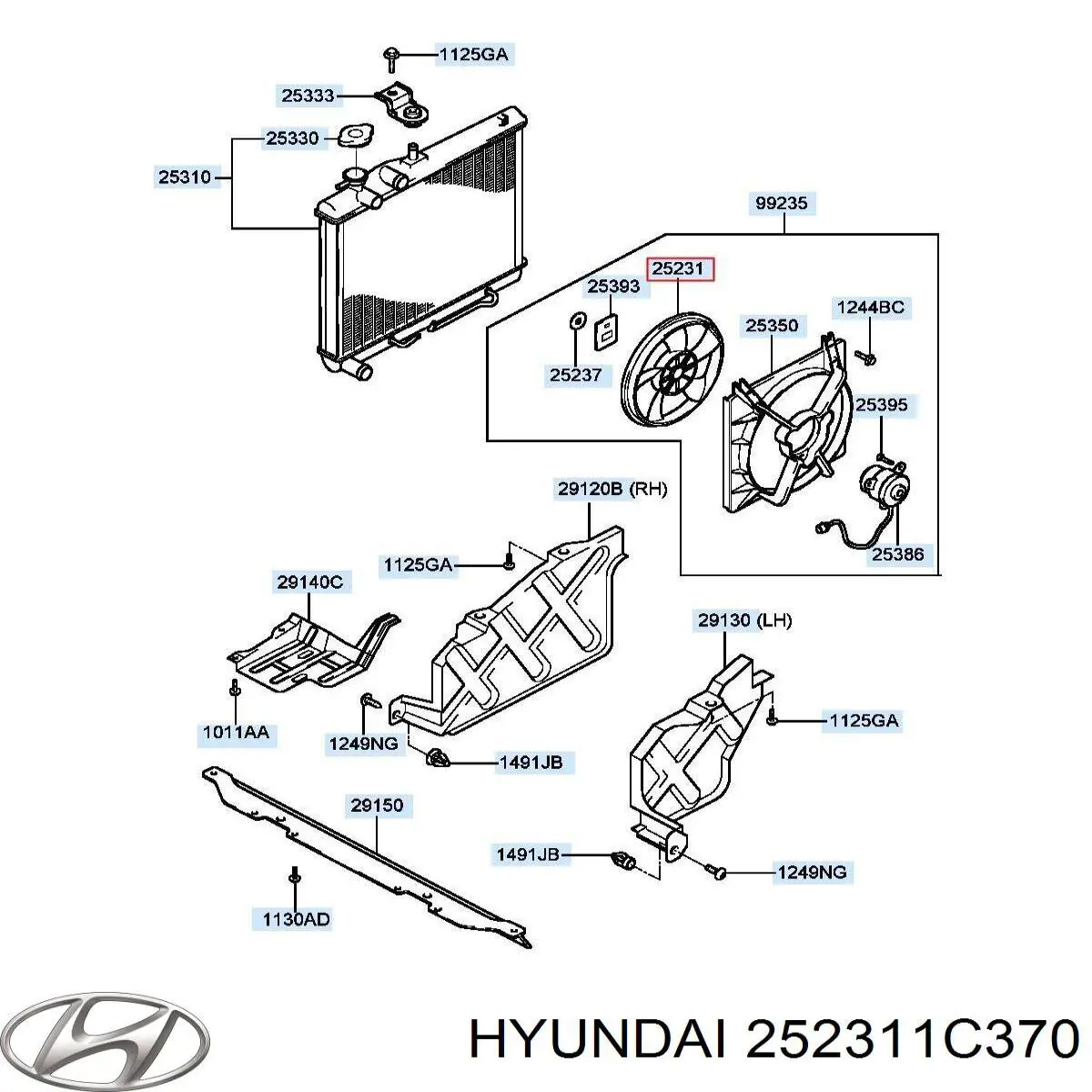 Вентилятор/крыльчатка радиатора охлаждения Hyundai/Kia 252311C370 цена, от 94.72 USD