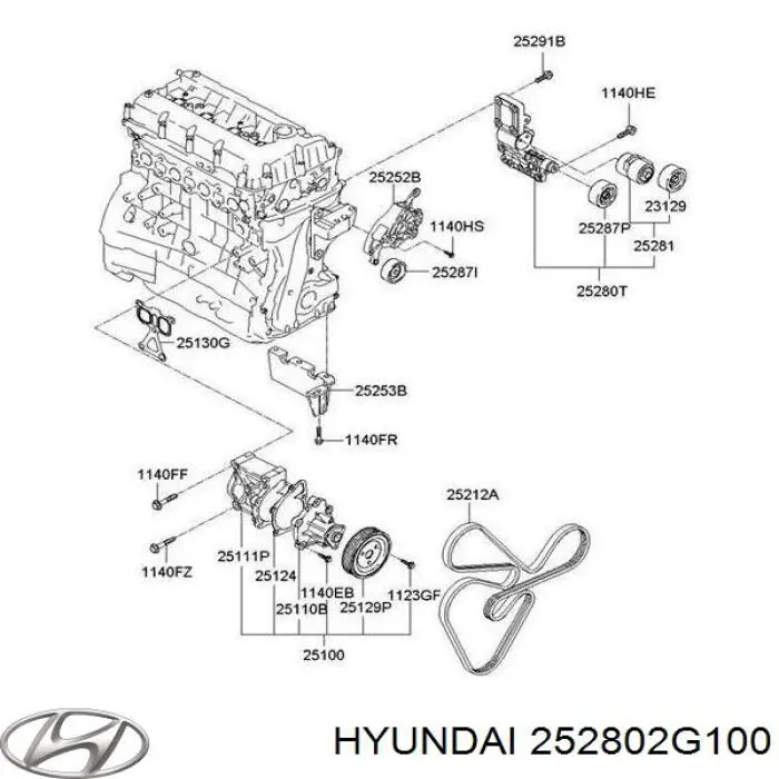 252802G100 Hyundai/Kia кронштейн натяжителя приводного ремня