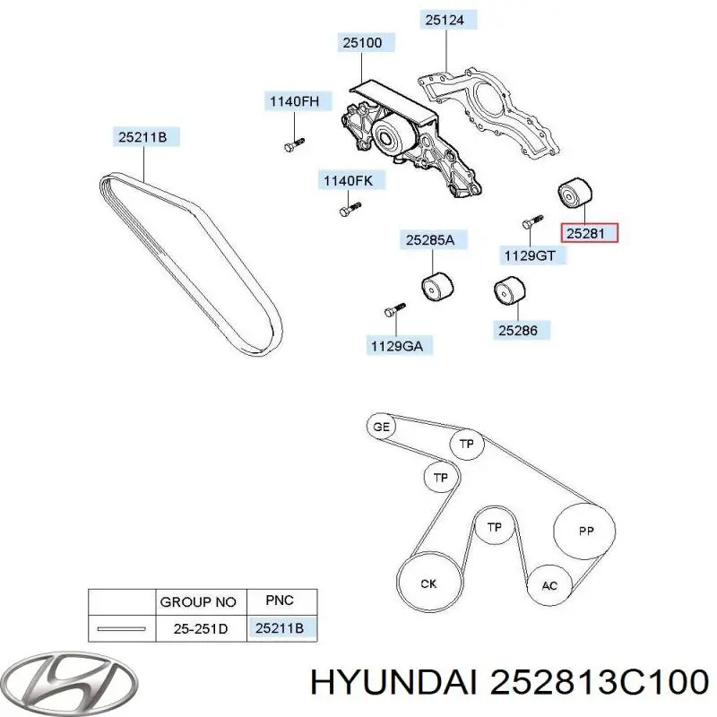 Купить 252813C100 Hyundai/Kia Натяжитель приводного ремня