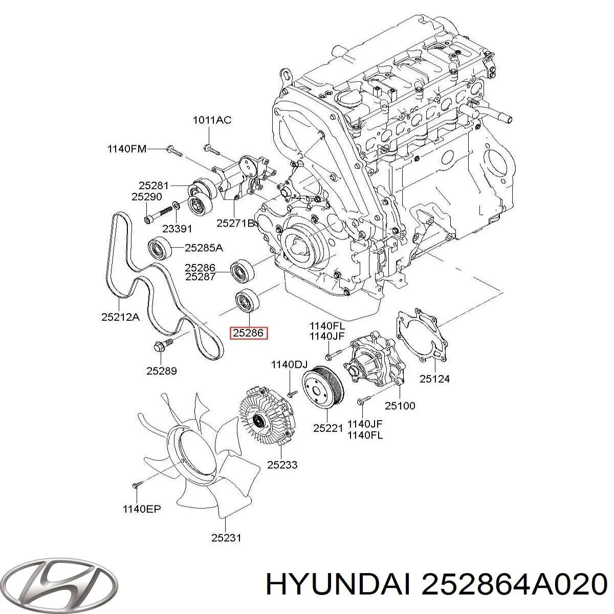 Паразитный ролик приводного ремня Hyundai/Kia 252864A020 цена, от 22.65 USD