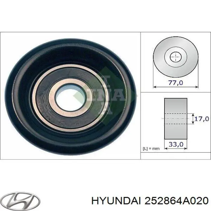 Polea inversión / guía, correa poli V 252864A020 Hyundai/Kia