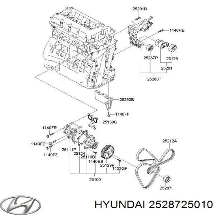 2528725010 Hyundai/Kia rolo parasita da correia de transmissão