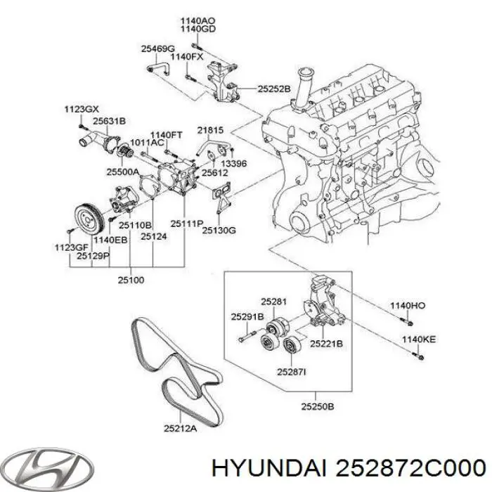 Ролик натяжителя приводного ремня Hyundai/Kia 252872C000