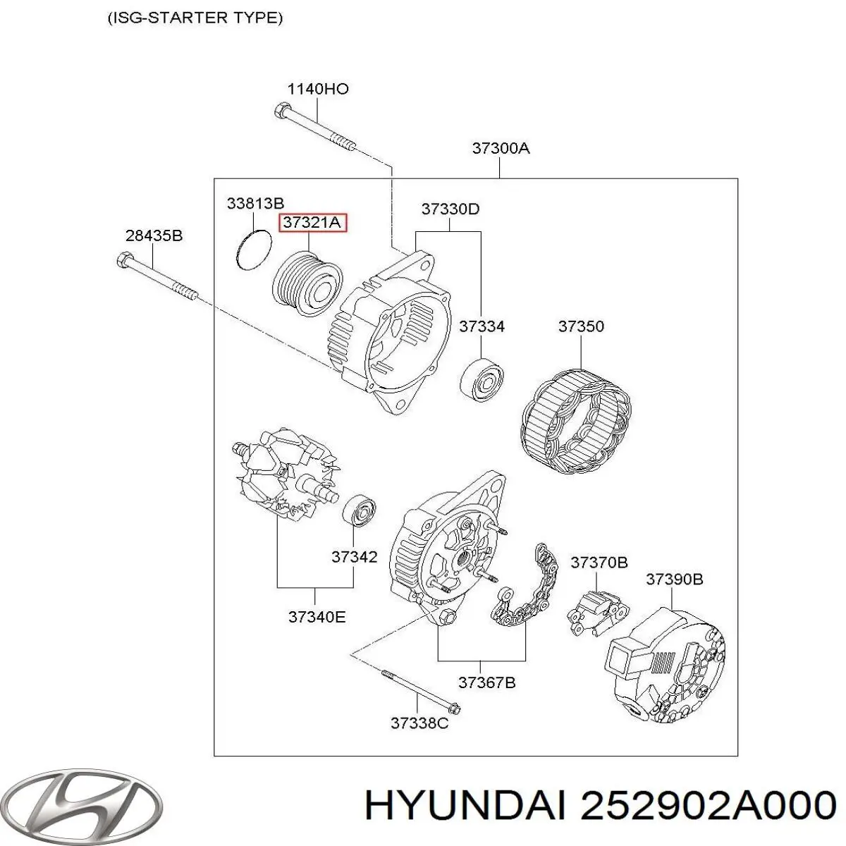 Шкив генератора 252902A000 Hyundai/Kia