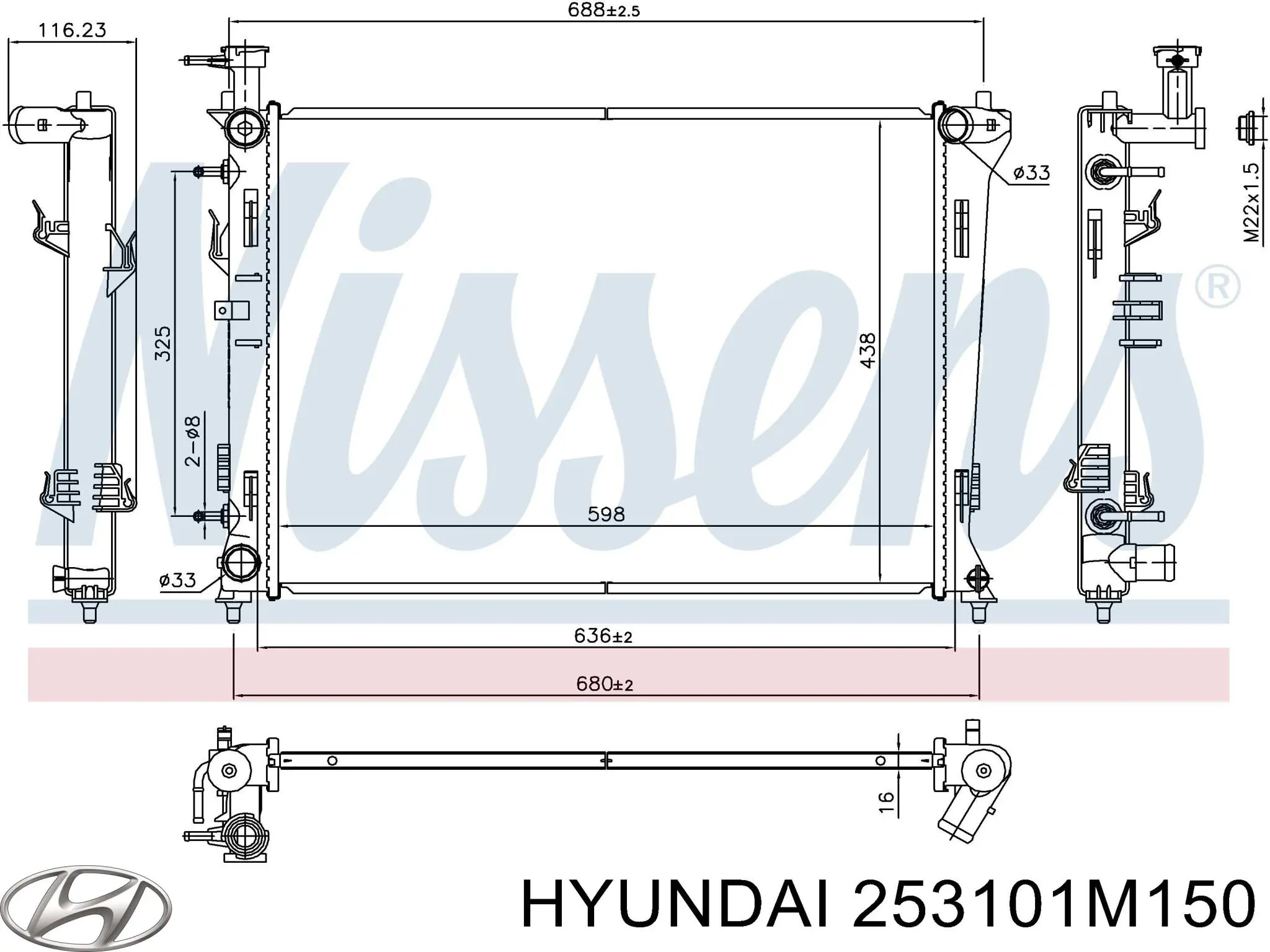 Радиатор охлаждения двигателя Hyundai/Kia 253101M150 цена, от 76.50 USD