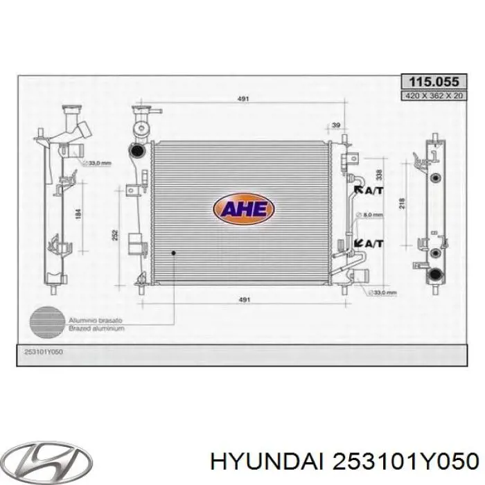 Радиатор охлаждения двигателя HYUNDAI 253101Y050