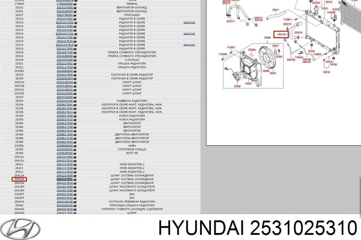 Радиатор 2531025310 Hyundai/Kia