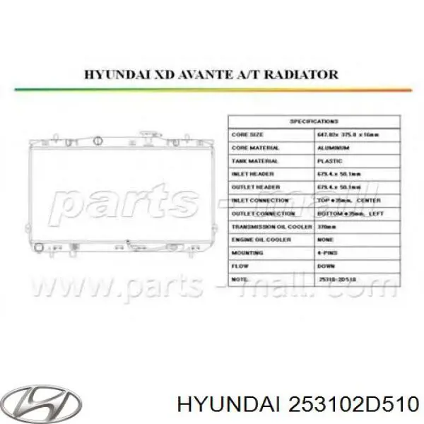 Радиатор охлаждения двигателя Hyundai/Kia 253102D510 цена, от 72.62 USD