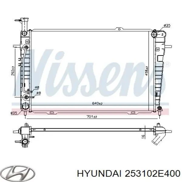 Радиатор охлаждения двигателя HYUNDAI 253102E400