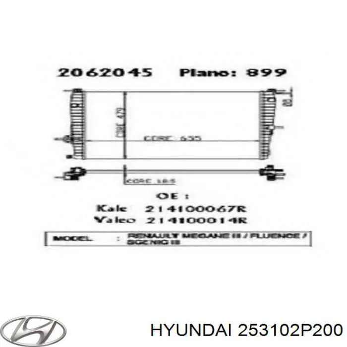 253102P200 HYUNDAI Radiador original y equivalente