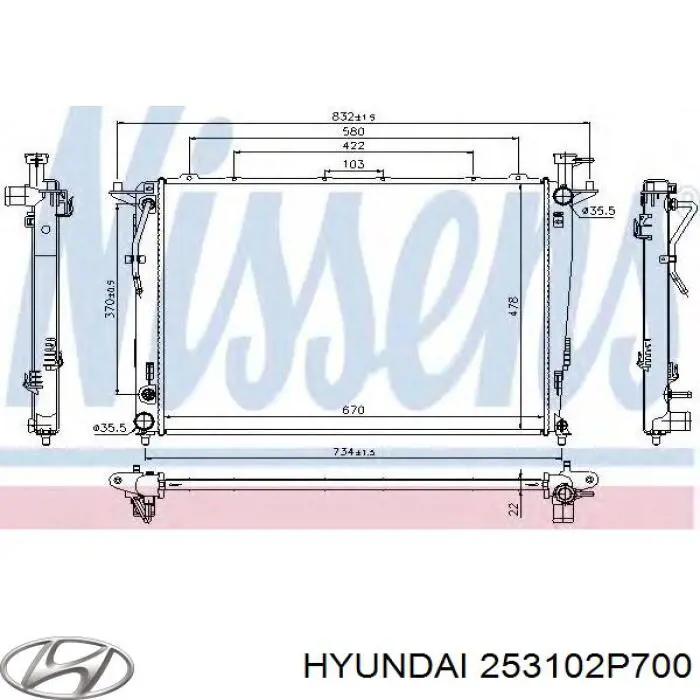 253102P700 Hyundai/Kia radiador de esfriamento de motor