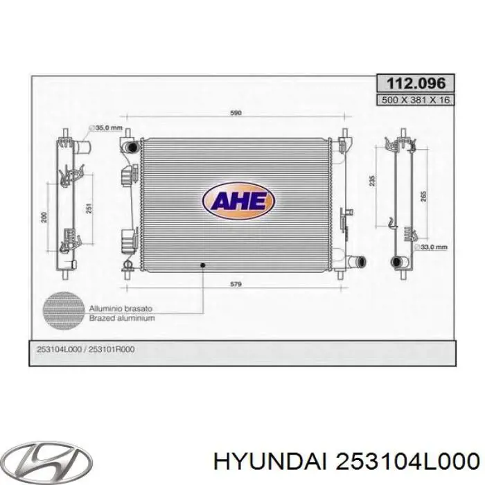 253104L000 Hyundai/Kia radiador de esfriamento de motor