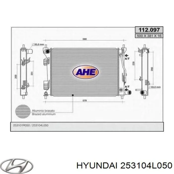253104L050 Hyundai/Kia radiador de esfriamento de motor