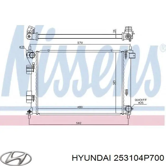 253104P700 Hyundai/Kia radiador de esfriamento de motor