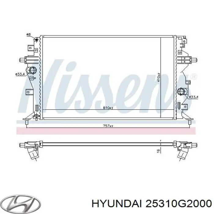 25310G2000 Hyundai/Kia radiador de esfriamento de motor