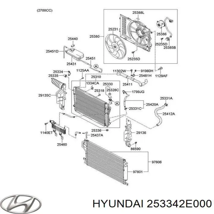 253342E000 Hyundai/Kia кронштейн радиатора верхний
